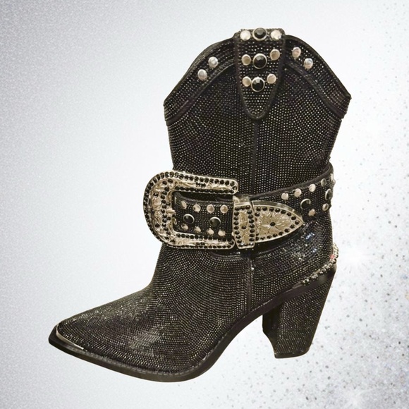 NEW Club Exx Sharp Sheriff Rhinestone Glam Cowboy Boots with Buckle Size 8 ✨ - Picture 3 of 3